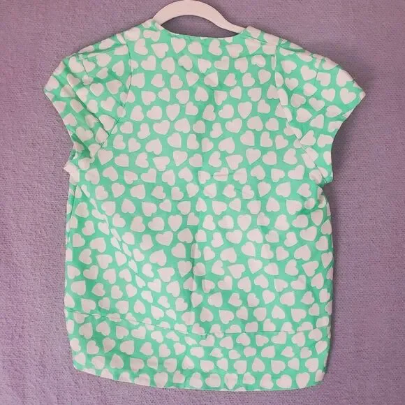 Paul And Joe Sister Women's Green White Heart Cap Sleeves Gatien Top 2 - Picture 2 of 4